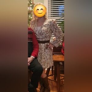 Cupshe Cream Floral Long Sleeve Dress